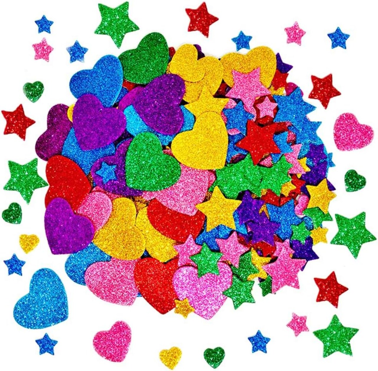 260 Pieces Colorful Glitter Foam Stickers Self Adhesive Stars Mini Heart Shapes Glitter Stickers